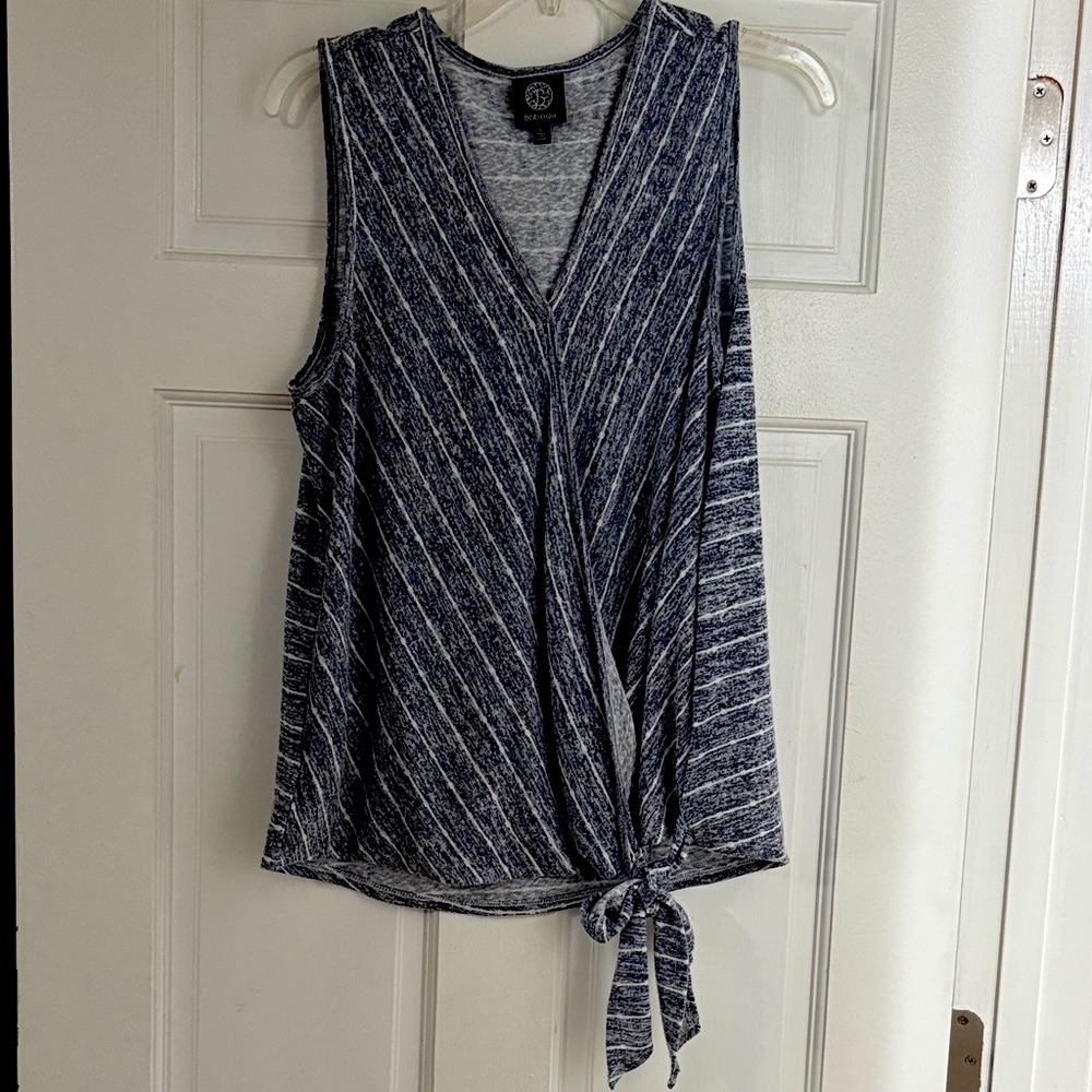 Bobeau Navy and White Diagonal Stripe Wrap styleTank Top